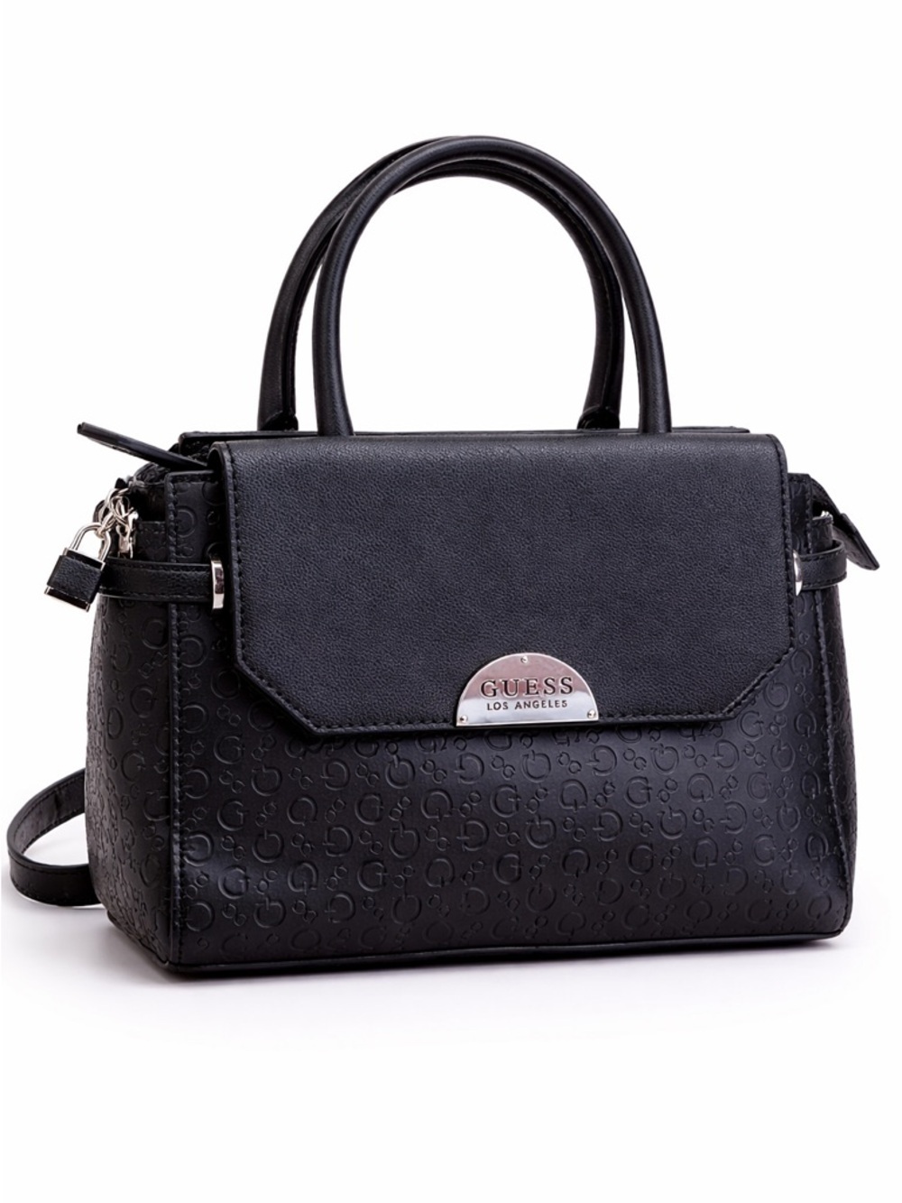 Guess Los Angeles Black Logo Embossed Satchel Crossbody Bag